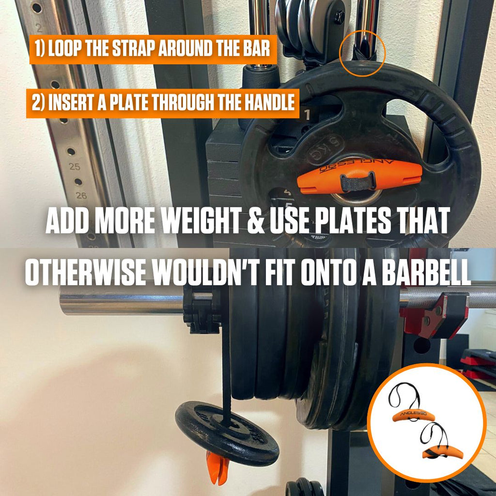 A gym hack for adding extra weight to a barbell involves using a strap and weight plates that wouldn't typically fit on the bar, enhanced by incorporating A90 Cable Pulley Set for an innovative homemade weight.