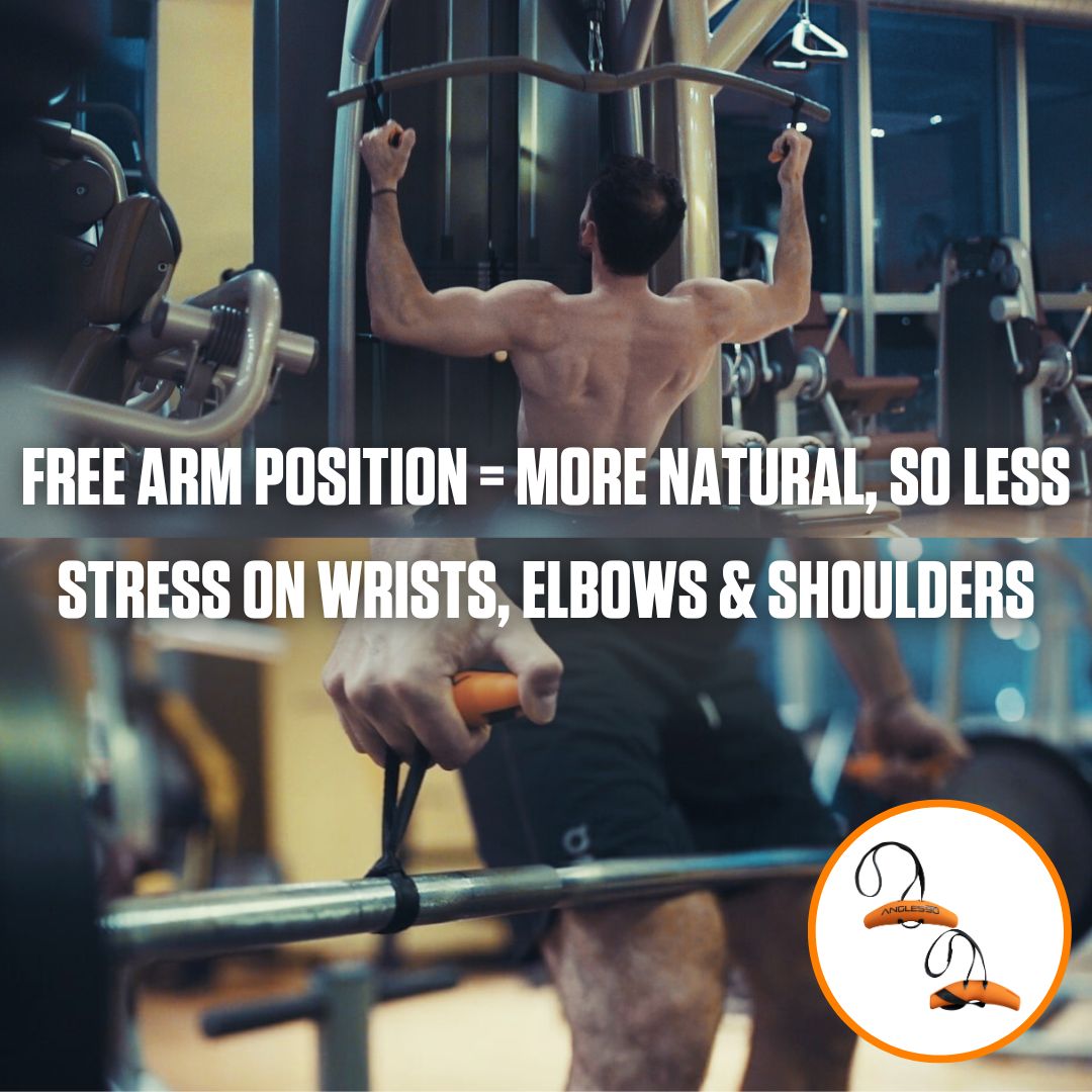 A man engaged in a back exercise at the gym, showcasing the benefits of using A90 Cable Pulley Set that allow for a more natural arm position, which reduces stress on wrists, elbows, and shoulders