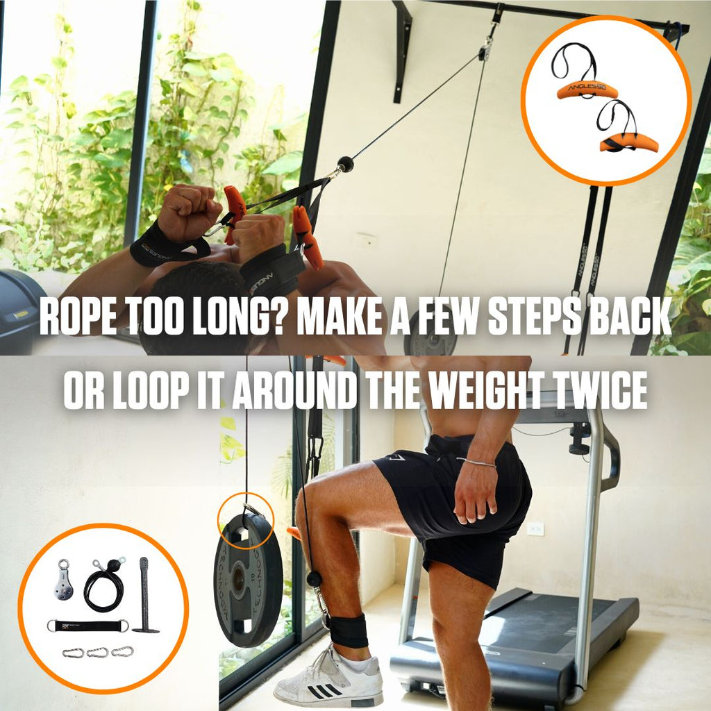 Man adjusting A90 Cable Pulley Set on gym equipment for an optimal workout.