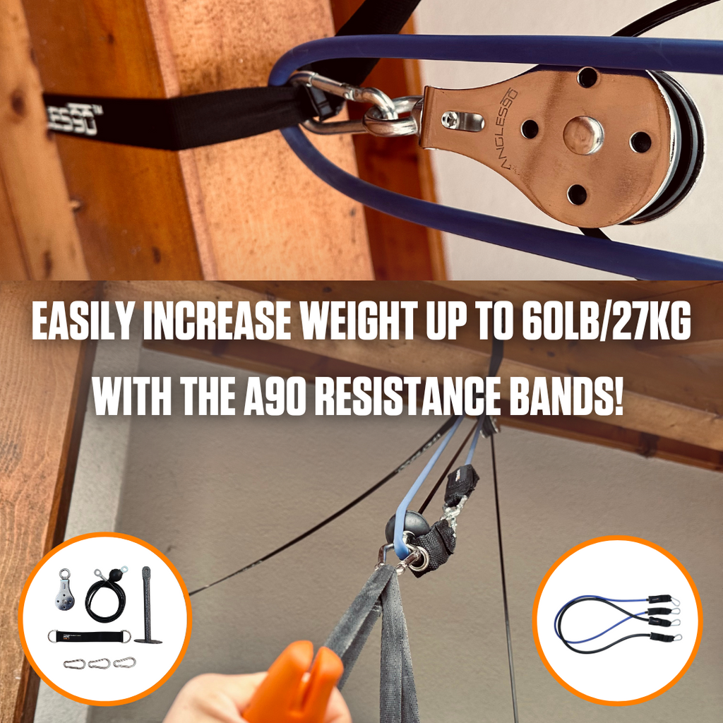 Maximize your workout flexibility with A90 Cable Pulley Set resistance bands - boost your strength by adding up to 60lbs/27kg resistance!